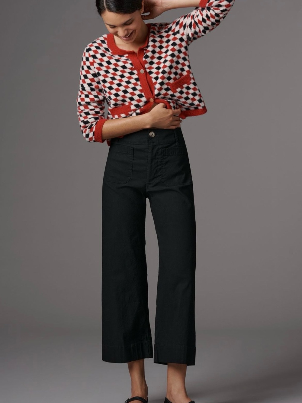 Maeve Colette Cropped Wide-Leg Women’s Trousers in Black